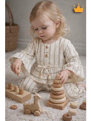 Baby Hola Volan Kollu Simli Müslin Kız Bebek Üst ve Pantolon Ikili Set Takım Babyhola 2011