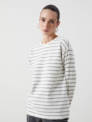 Lc Waikiki Yeni Sezon Bisiklet Yaka Çizgili Kadın Tişört