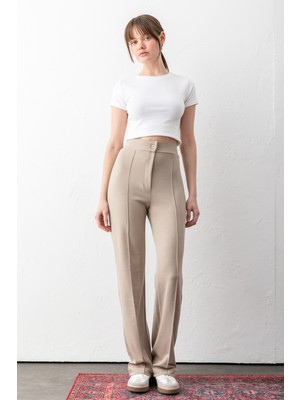 Sea Milano Kadın Düğmeli Modal Yüksek Bel Pantolon | Rahat Kesim, Likralı, Toparlayıcı, Günlük & Ofis