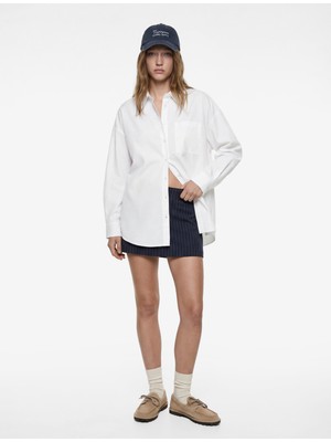 Koton Cep Detaylı Pamuklu Uzun Kollu Klasik Yaka Oversize Gömlek