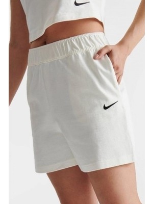 Nike Sportswear Essential Loose Fit Jersey Shorts Bol Kesim Ağır Modal Kadın Şort Beyaz Krem