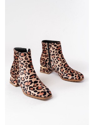 Zerenyus ZRİN-500 Premium Leopar Topuklu Fermuarlı Günlük Kadın Bot