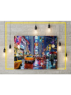 Letbil Reklam Kanvas Tablo - Yağlı Boya Renkli Taksi