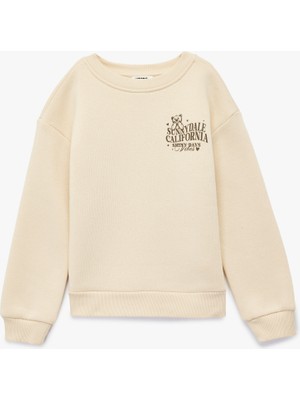 Koton Uzun Kollu Bisiklet Yaka Arkası Ayıcık Baskılı Şardonlu Sweatshirt