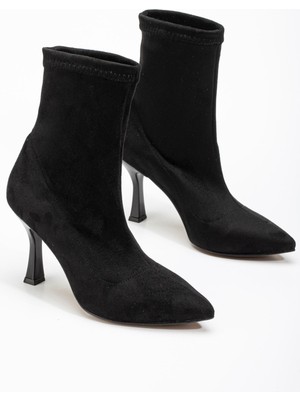 Zerenyus ZRİN-023 Premium Siyah Süet Yüksek Ince Topuklu Streç Kadın Bot