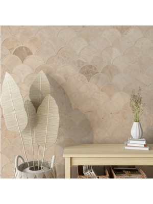 Arkhearts Mira – Bej Tonlu Taş Dokulu Yarım Daire Desenli Kendinden Yapışkanlı Duvar Kağıdı