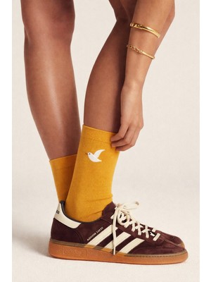 Unisex Martı Nakışlı Soket Çorap Turuncu
