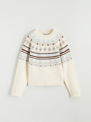 Lc Waikiki Yeni Sezon Bisiklet Yaka Desenli Kız Çocuk Triko Kazak