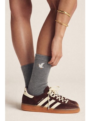 Unisex Martı Nakışlı Soket Çorap Gri