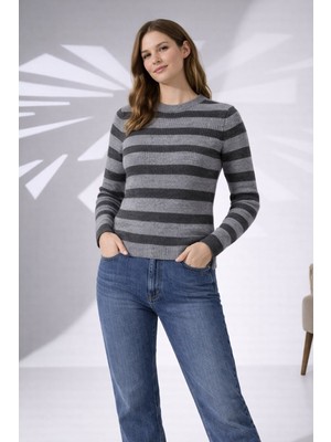 Modaplaza Kadın Çizgili Triko Kazak 5053