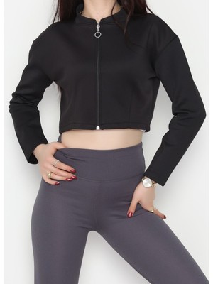 f.kereci Kadın Scuba Fermuarlı Dar Kalıp Ceket – Siyah