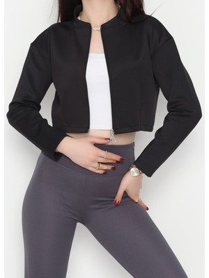 f.kereci Kadın Scuba Fermuarlı Dar Kalıp Ceket – Siyah