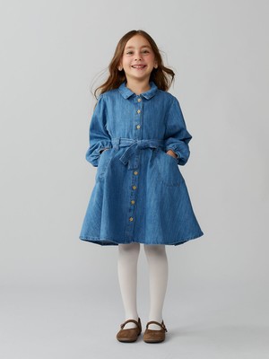 Lc Waikiki Yeni Sezon Gömlek Yaka Kız Çocuk Jean Elbise