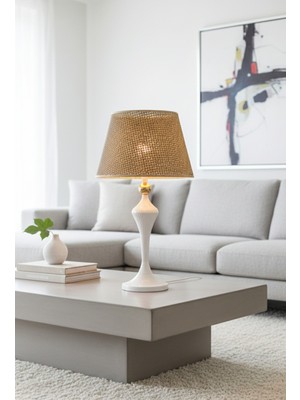 Decodelight Queen Model Beyaz Gold Toplu Metal Yüksek Ayaklı Kahverengi Hazeran Şapkalı Abajur Masa Lambası