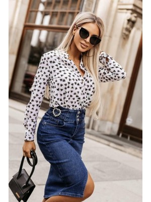 Mericline Kadın Hakim Yaka Metal Düğmeli Moskrep Kumaş Bluz