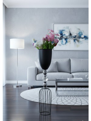 Decodelight Siyah Dekoratif Modern Kristal Taşlı Tel Ayaklı Gold/krom Detaylı Bahçe Teras Ev Çiçeklik Vazo Dekor