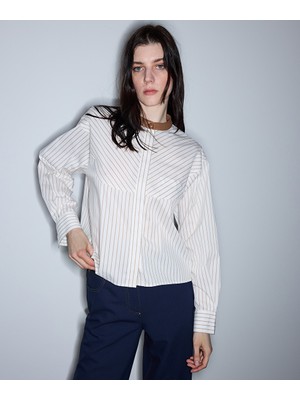 İpekyol Kontrast yaka çizgili gömlek IS1260025121002