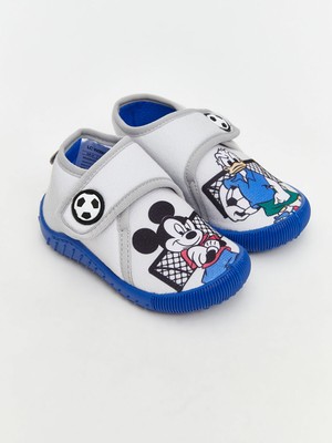 Lc Waikiki Mickey Mouse Baskılı Gri Erkek Bebek Panduf Cırt Cırtlı Tasarım ile Kolay Giyme