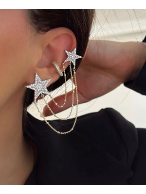 Yildiz Zincir Detaylı Gold Earcuff