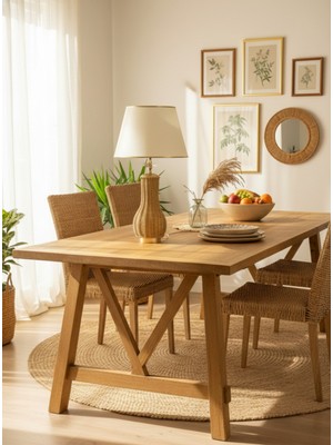 Decodelight Metal Gold Ayak Hasır Rattan Örmeli Yüksek Gövde Açık Krem Gold Şeritli Kumaş Şapkalı Bohem Abajur Masa Lambası