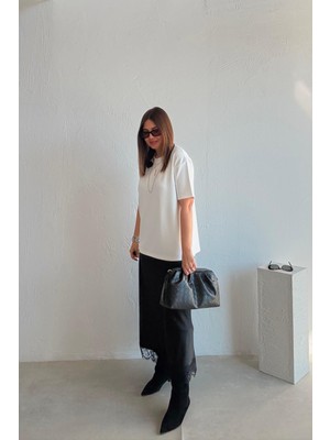 Siyah Dantelli Saten Etek