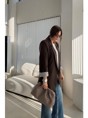 Kahverengi Çizgi Astarlı Blazer Ceket