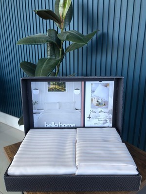Bella Home Çift Kişilik Çizgili Saten Nevresim Takımı - Lüks Kutulu