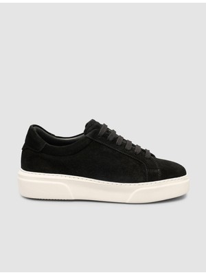 Cabani %100 Hakiki Süet Siyah Kürk Astarlı Bağcıklı Sneaker Ayakkabı