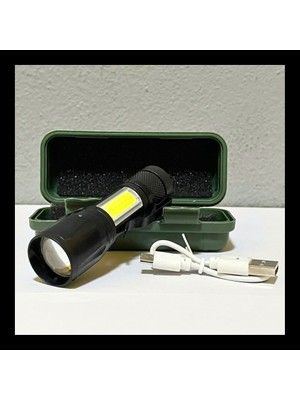 Tg Tek-İş Global Şarjlı Cob LED El Feneri Zoomlu – Yan Işık Destekli, Taşıma Kutulu, USB Şarjlı