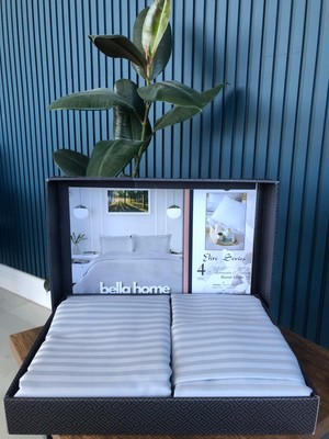 Bella Home Çift Kişilik Çizgili Saten Nevresim Takımı - Lüks Kutulu