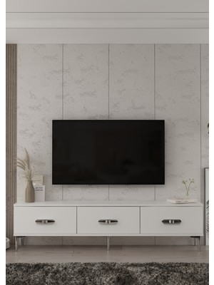 Cantek Dizayn 1365TV180-32CT Tv Sehpası Beyaz-Gümüş