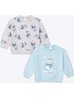 Lc Waikiki Yeni Sezon Bisiklet Yaka Uzun Kollu Baskılı Erkek Bebek Sweatshirt 2'li