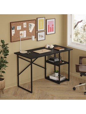 Ayz Vienna 2 Raflı Metal Ayak Çalışma Masası Laptop Masası Bilgisayar Masası 60X120CM Siyah- Siyah