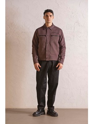 gmg firenze Gömlek Yaka Cep Baskı Tasarımlı Erkek Örme Mont