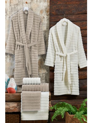 Elart Soft Bornoz Aile Seti 6 Parça (70X135 Cm) Bej-Krem