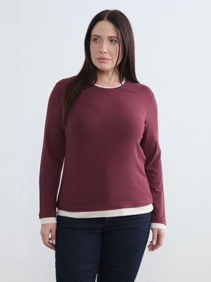 Soulife Büyük Beden Bisiklet Yaka Kadın Tişört