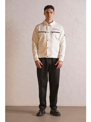 gmg firenze Gömlek Yaka Cep Baskı Tasarımlı Erkek Örme Mont