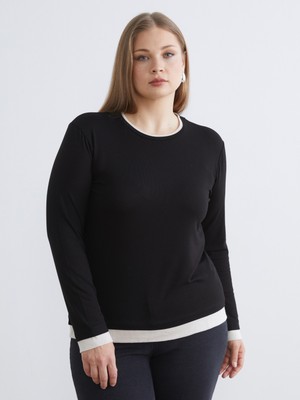 Soulife Büyük Beden Bisiklet Yaka Kadın Tişört