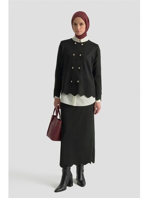Armine Düğme Detaylı Triko Takım 25KTD6118 Siyah