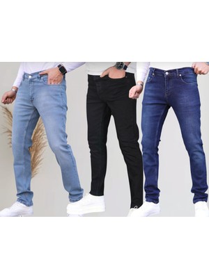 Pantolon Dünyası Erkek Likralı Kot Pantolon Üç Adet Üç Renk