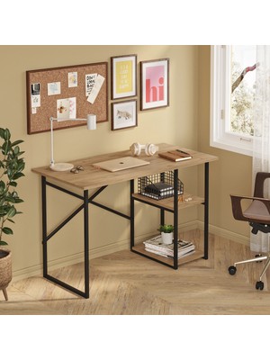 Ayz Vienna 2 Raflı Metal Ayak Çalışma Masası Laptop Masası Bilgisayar Masası 60X120CM Çam- Siyah