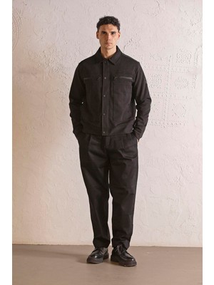 gmg firenze Gömlek Yaka Cep Baskı Tasarımlı Erkek Örme Mont