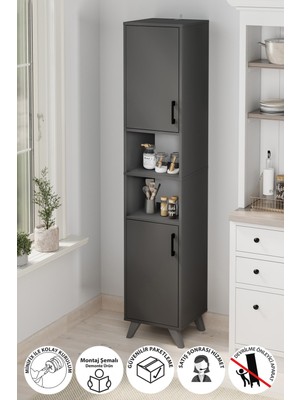 Bofigo 2 Kapaklı 6 Bölmeli Çok Amaçlı Dolap Çok Amaçlı Mutfak Dolabı Banyo Dolabı Nergis Antrasit