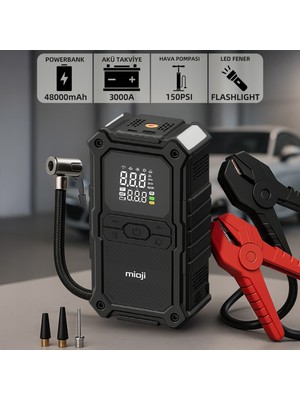 Mioji Mio D8H Premium 4in1 48000MAH 3000A Akü Takviye + Hava Pompası + LED Fener + Powerbank