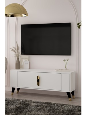 Cantek Dizayn TV1368CT Retro-32 Tv Sehpası Beyaz-Altın-Siyah