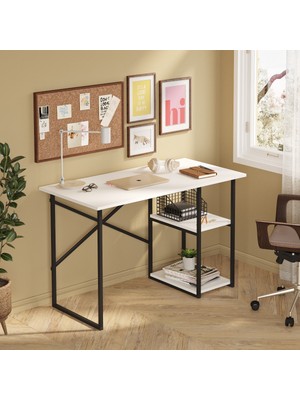 Ayz Vienna 2 Raflı Metal Ayak Çalışma Masası Laptop Masası Bilgisayar Masası 60X120CM Beyaz - Siyah