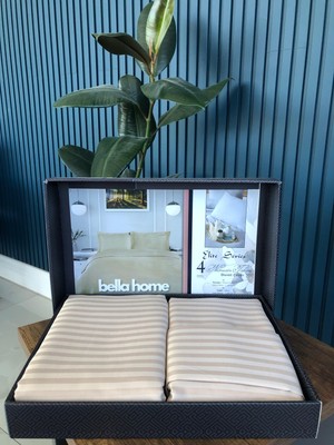 Bella Home Çift Kişilik Çizgili Saten Nevresim Takımı - Lüks Kutulu