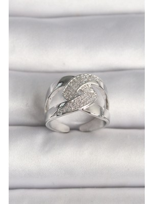 Pazarcan Pirinç Gümüş Renk Ayarlanabilir Zirkon Taşlı Kadın Yüzük