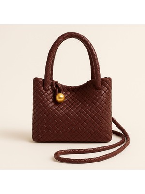 NOÁ Woven Luxe Mini Örgü Kadın Omuz Çantası – Bordo