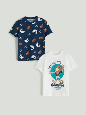 Lc Waikiki Yeni Sezon Bisiklet Yaka Baskılı Erkek Çocuk Tişört 2'li